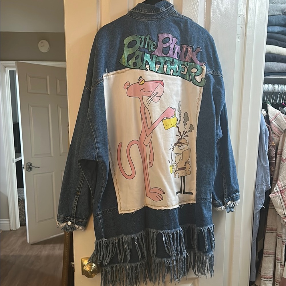 Zara limited edition Pink Panther Denim Jacket with Fringe